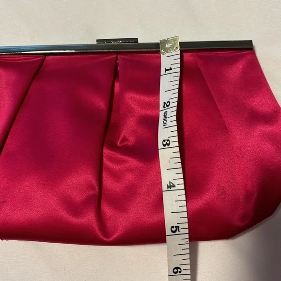 BANANA REPUBLIC satin clutch purse silver toned hardware lined pocket hot pink - Picture 14 of 14